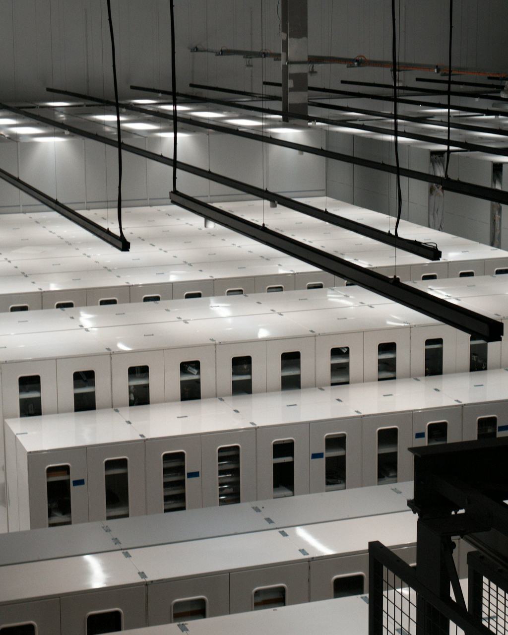 Rows of server racks in a data center